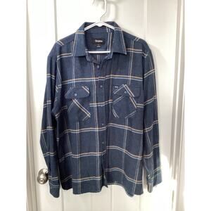 Brixton Men's Plaid Flannel Long Sleeve Button Down Shirt Shacket Blue large